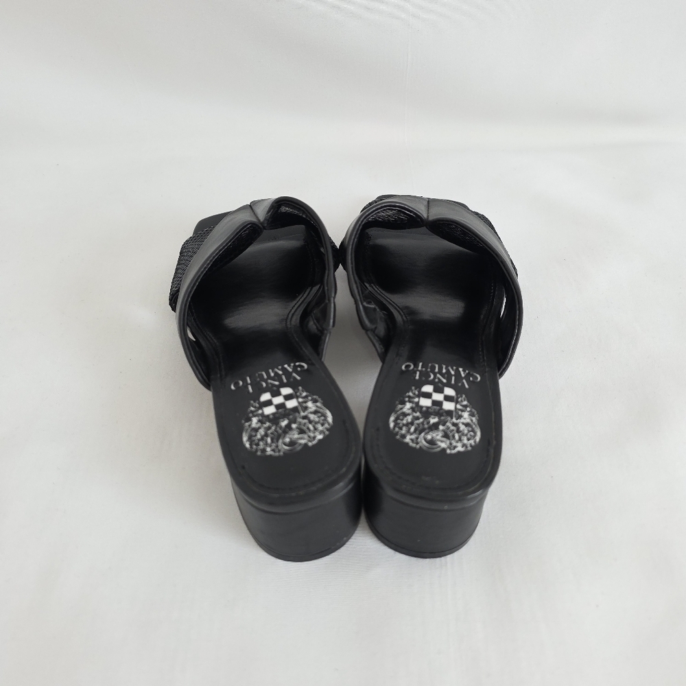Vince Camuto Seedanta Leather Block Heel Black Slide Sandals - Picture 3 of 6